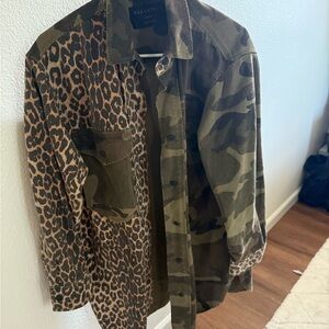 AllSaints Camo and Leopard Print Shacket Dress